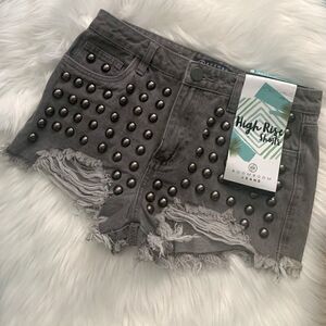 Fashion Nova Boom Boom Gray Denim Studded Hi-Waist Shorts Size 5